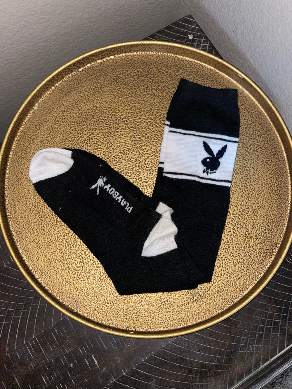 PLAYBOY Black and White knee high Socks with Bunny Logo